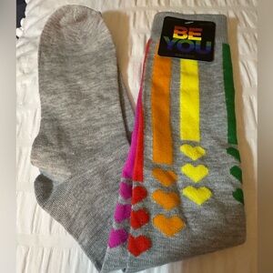 💥 $5 if bundled BE YOU Knee High Socks Pride LGBTQ Colorful Stripes & Hearts NWT